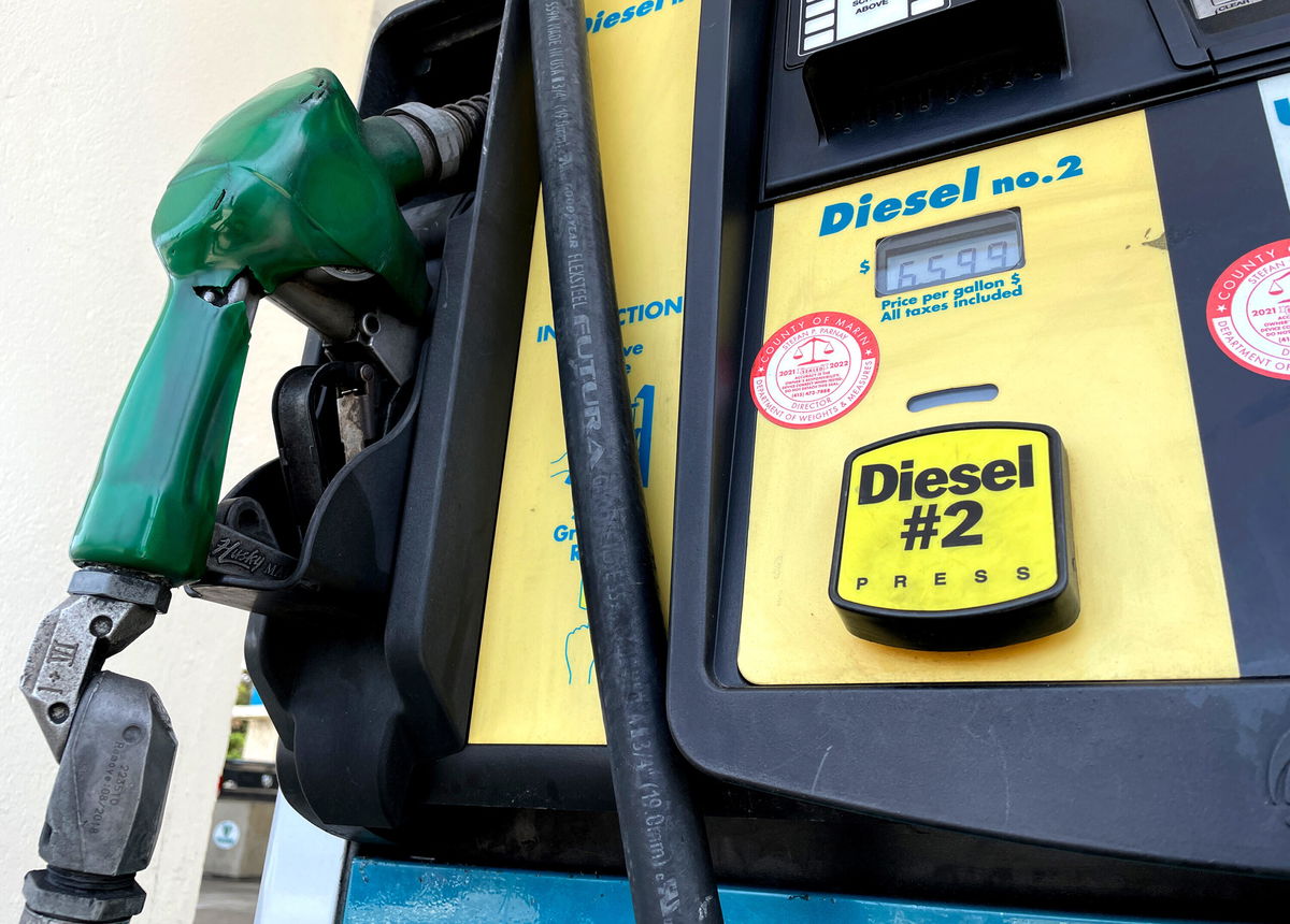 <i>Justin Sullivan/Getty Images</i><br/>Diesel prices over $6.50 a gallon are displayed on a pump at a Chevron gas station on May 2 in San Rafael