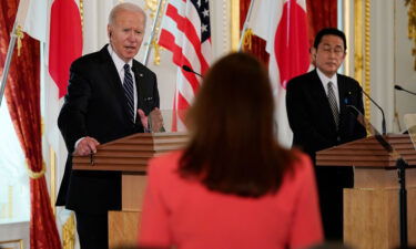 President Joe Biden speaks during a news conference with Japanese Prime Minister Fumio Kishida at Akasaka Palace