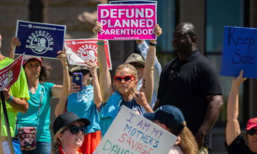 Anti-abortion protesters attend a rally for  reproductive rights at the Texas Capitol on May 14