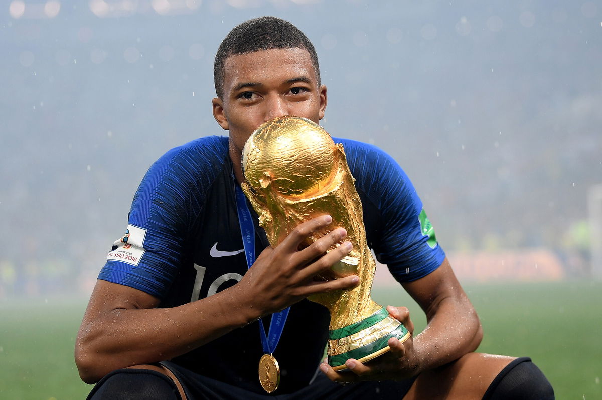 <i>Matthias Hangst/Getty Images</i><br/>Mbappé celebrates after France wins the 2018 World Cup.