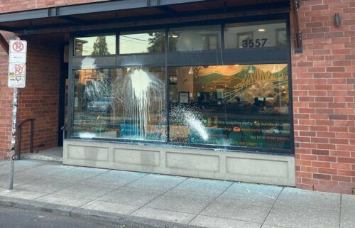 Several businesses and a patrol vehicle were damaged Sunday night during a march in southeast Portland.