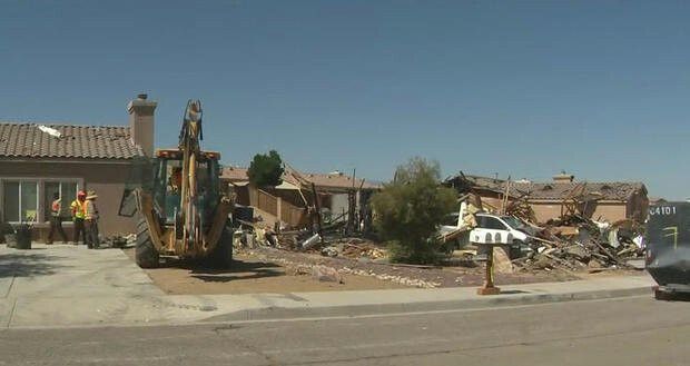 <i>KCAL/KCBS</i><br/>An explosion leveled at least one home and damaged several others early Wednesday in Victorville.