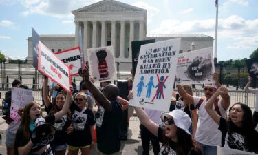 People protest outside the Supreme Court in Washington on Friday