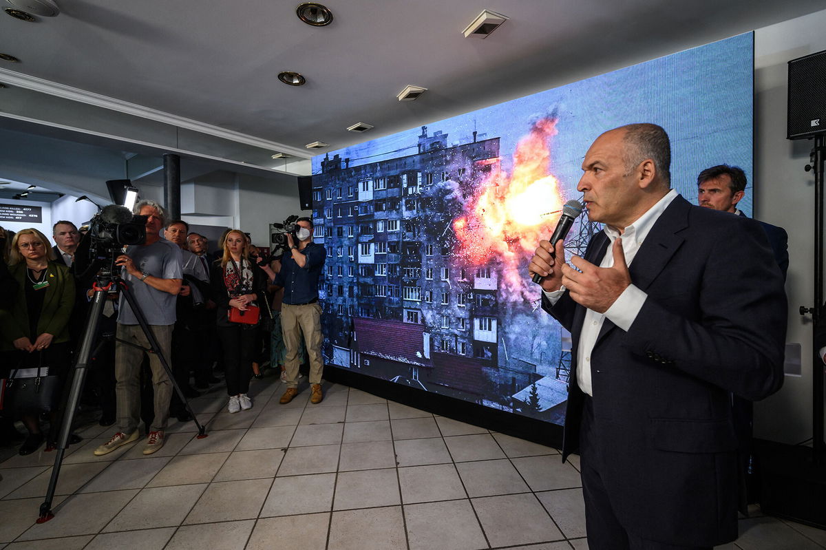 <i>Fabrice Coffrini/AFP/Getty Images</i><br/>A Jeff Koons sculpture worth up to $12.5 million is set to be auctioned for Ukraine aid. Victor Pinchuk is seen at the opening ceremony of the 