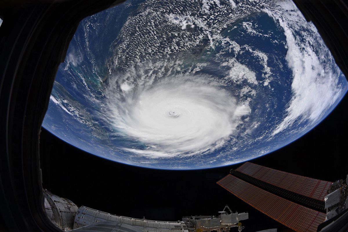 <i>NASA</i><br/>Hurricane Dorian in 2019 from the International Space Station. A study found that the frequency of hurricanes and typhoons is decreasing.