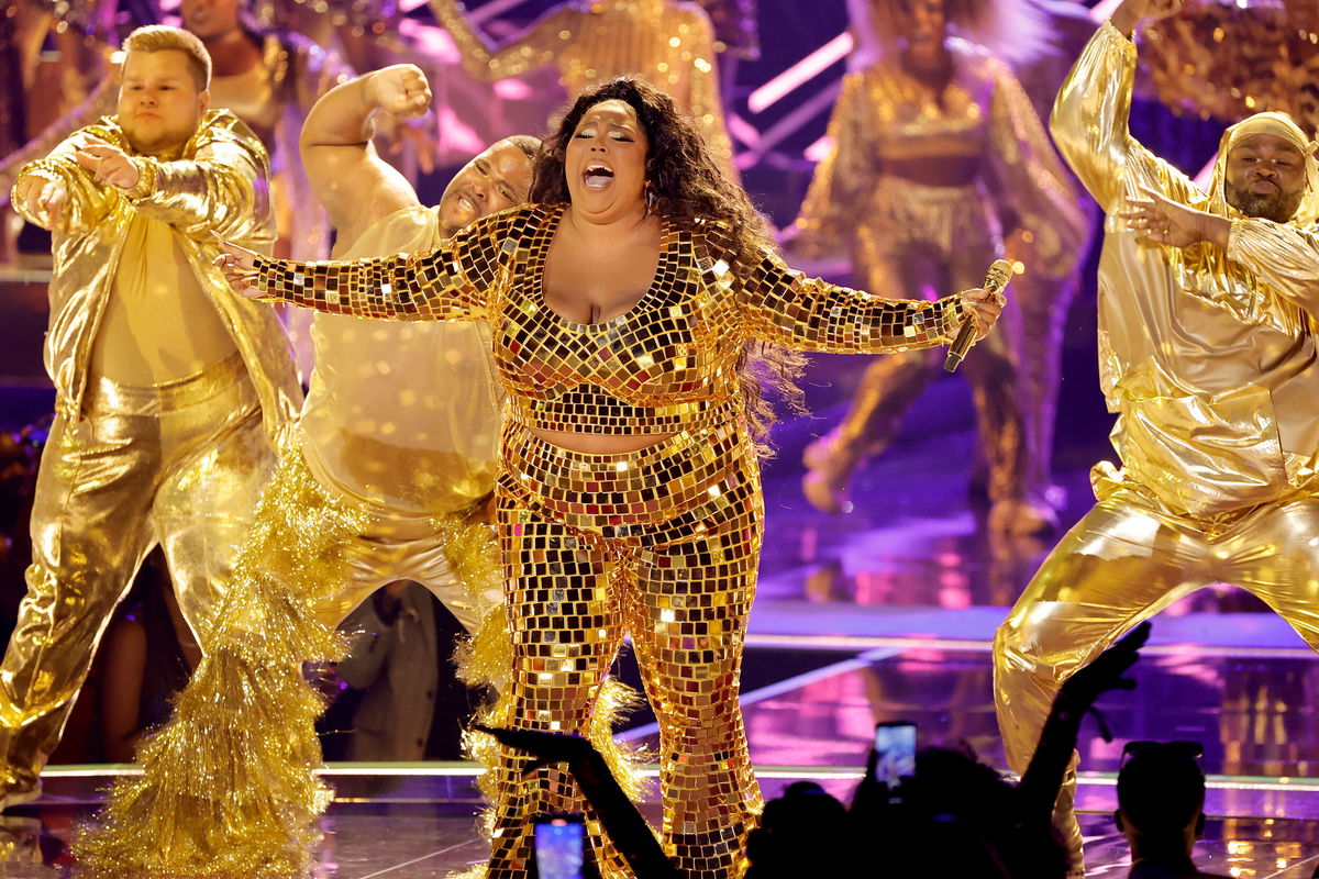 <i>Kevin Winter/Getty Images</i><br/>Lizzo performs onstage during the 2022 BET Awards at Microsoft Theater on Sunday in Los Angeles.