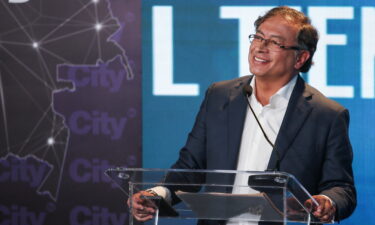 Gustavo Petro speaks at an election debate in Bogota on May 23.