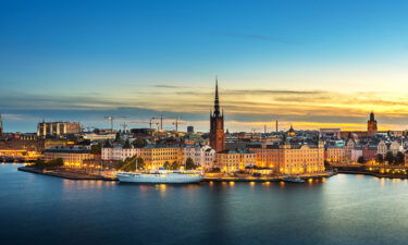 Twilight time after sunset over Riddarholmen chruch in old town