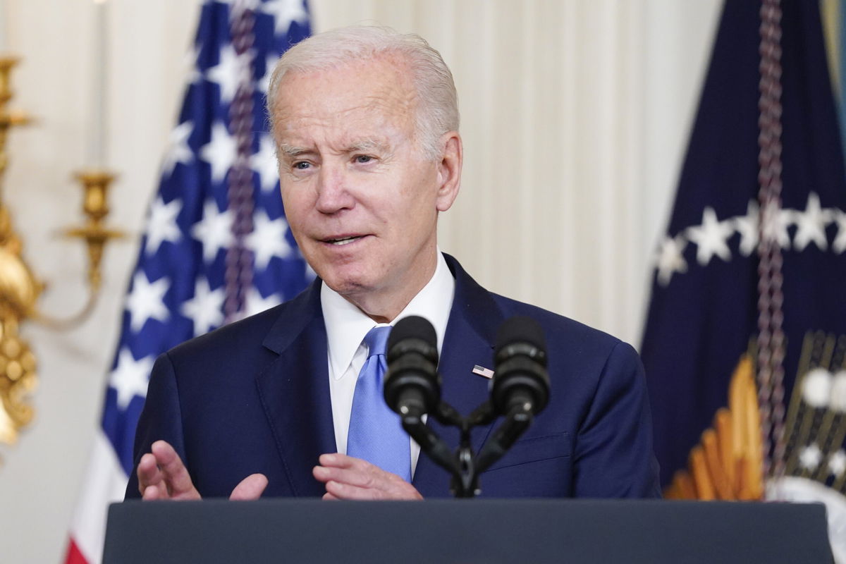 <i>Evan Vucci/AP</i><br/>President Joe Biden speaks before signing the Ocean Shipping Reform Act in the State Dining Room of the White House