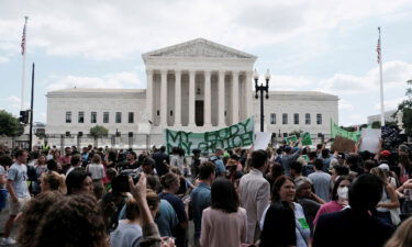 Demonstrators gather outside the United States Supreme Court as the court rules in the Dobbs v Women's Health Organization abortion case