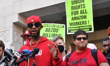 Union organizer Christian Smalls speaks following the April 1