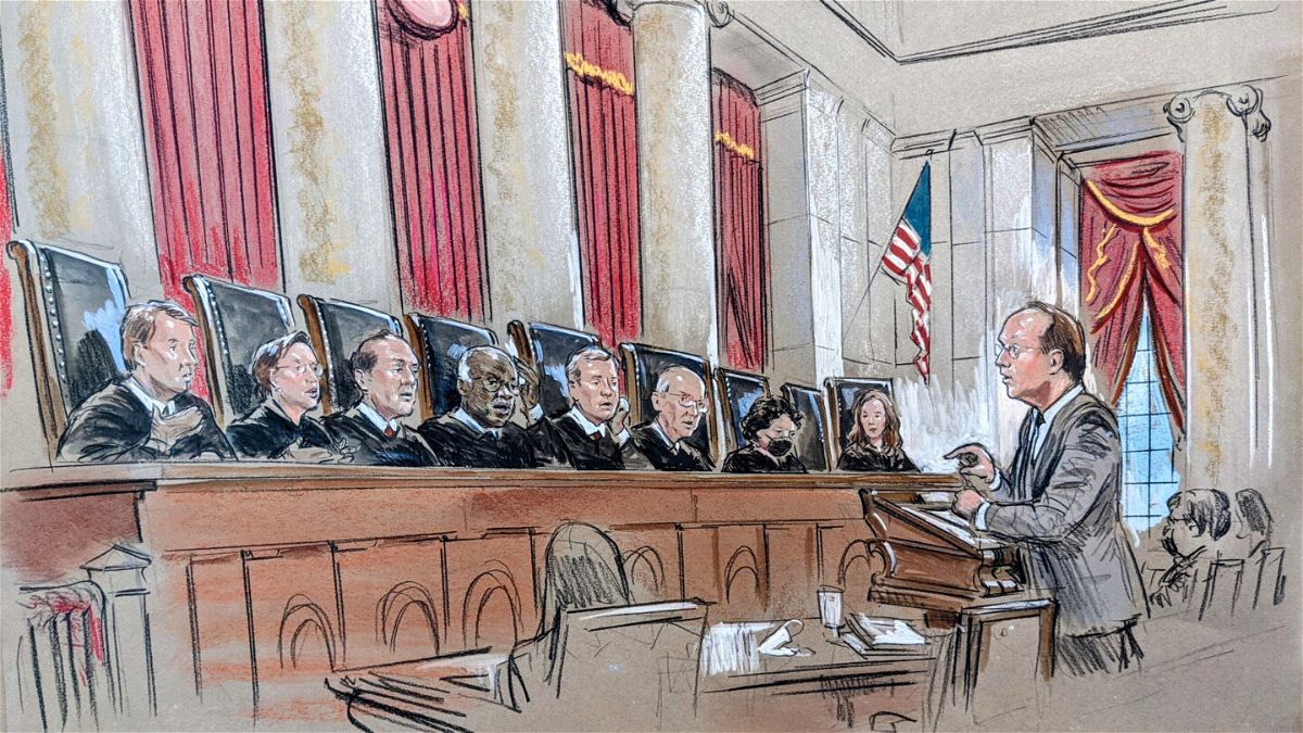 <i>Bill Hennessy</i><br/>Lawyer Paul Clement speaks to the Supreme Court during oral arguments in November 2021. Clement won a major Second Amendment case on behalf of a National Rifle Association affiliate on June 23.
