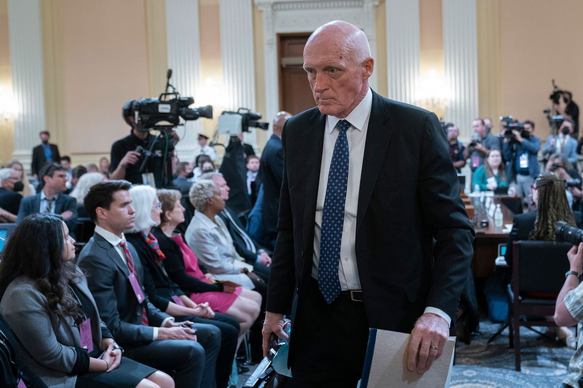 <i>Chris Kleponis/Sipa USA/AP</i><br/>Rusty Bowers departs after testifying before the House January 6 select committee on June 21