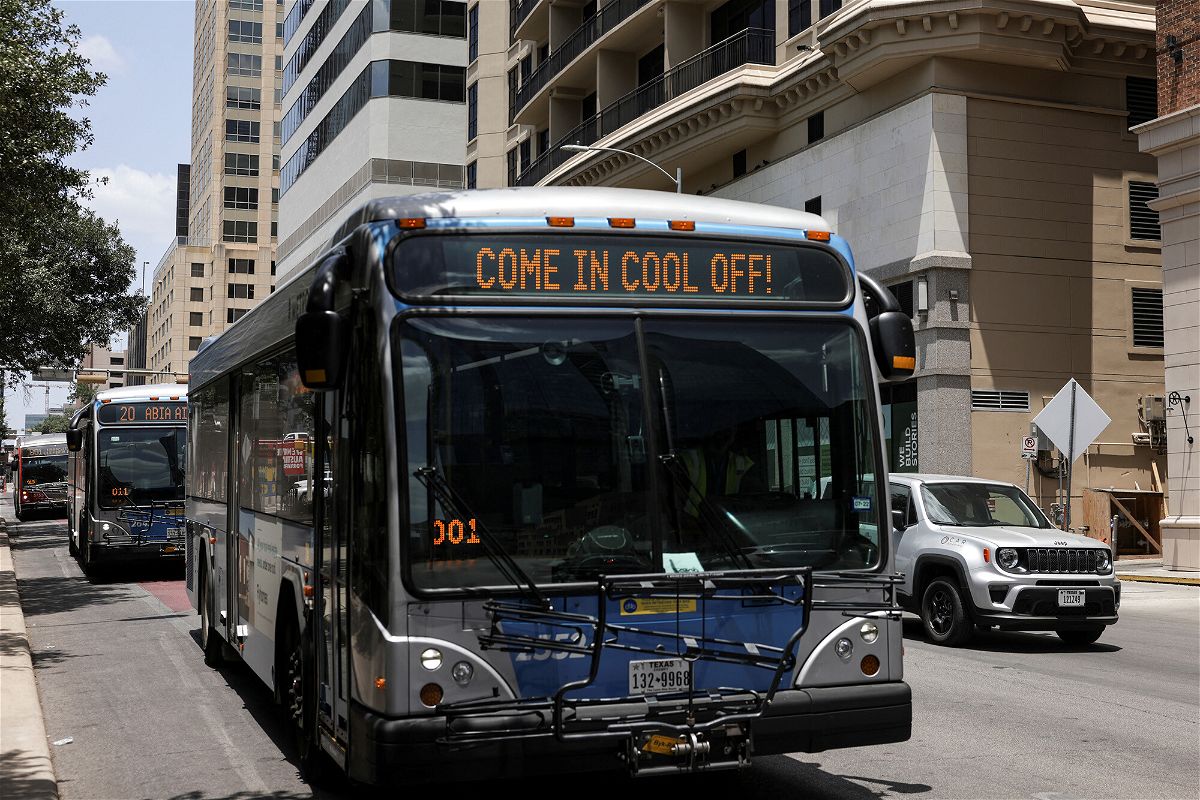 <i>Jordan Vonderhaar/Reuters</i><br/>Austin CapMetro buses offer free rides allowing passengers a space to cool off as extreme heat hits Austin