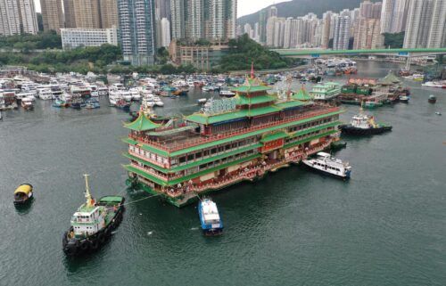 An aerial photo shows Hong Kong's Jumbo Floating Restaurant