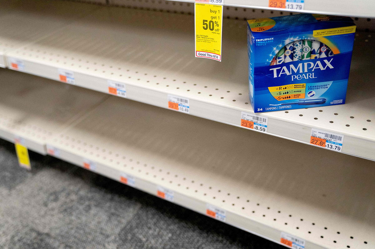 <i>Stefani Reynolds/AFP/Getty Images</i><br/>A box of Tampax Pearl tampons are seen on a shelf at a store in Washington