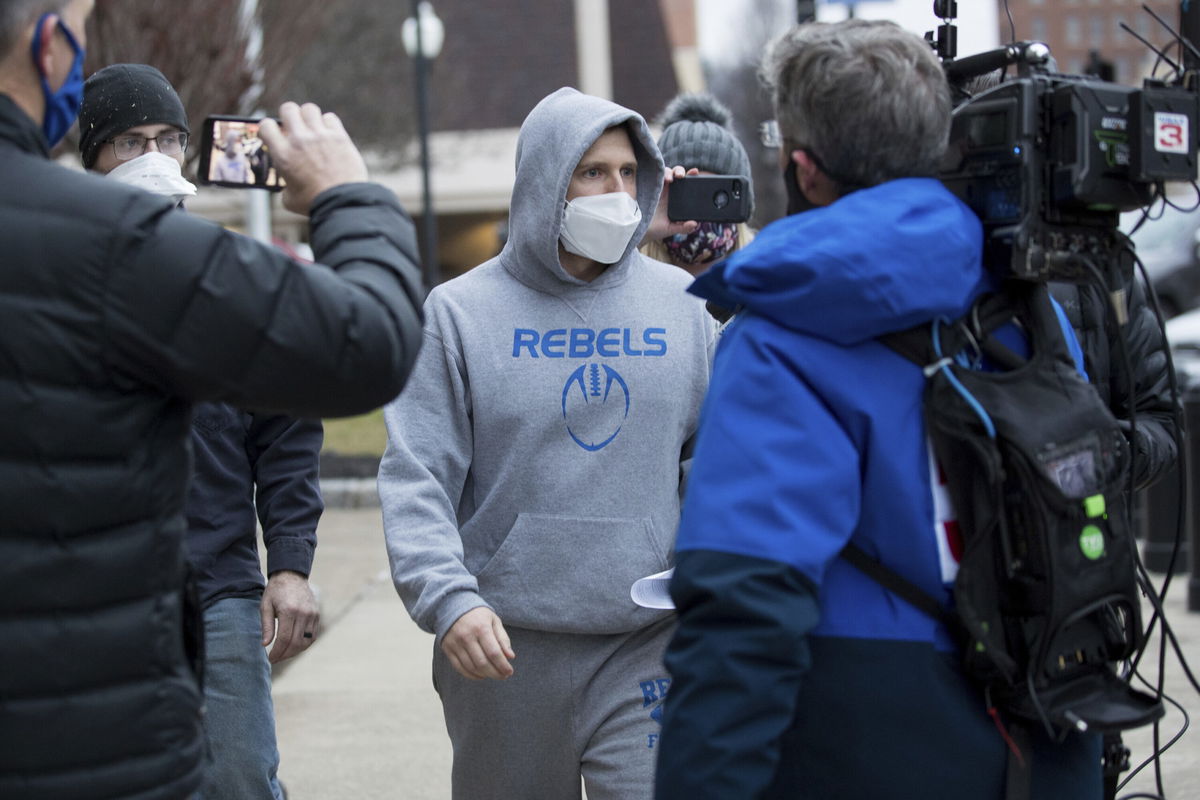 <i>Sholten Singer/The Herald-Dispatch/AP</i><br/>Derrick Evans after being arraigned on Jan. 8