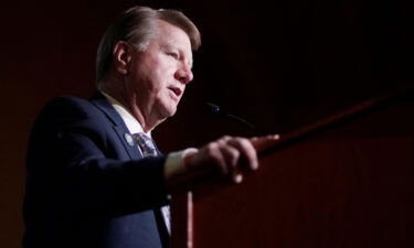 How the myth of a stolen presidential election has 'penetrated all levels of government'. Jim Marchant is seen here speaking at a Republican election night watch party