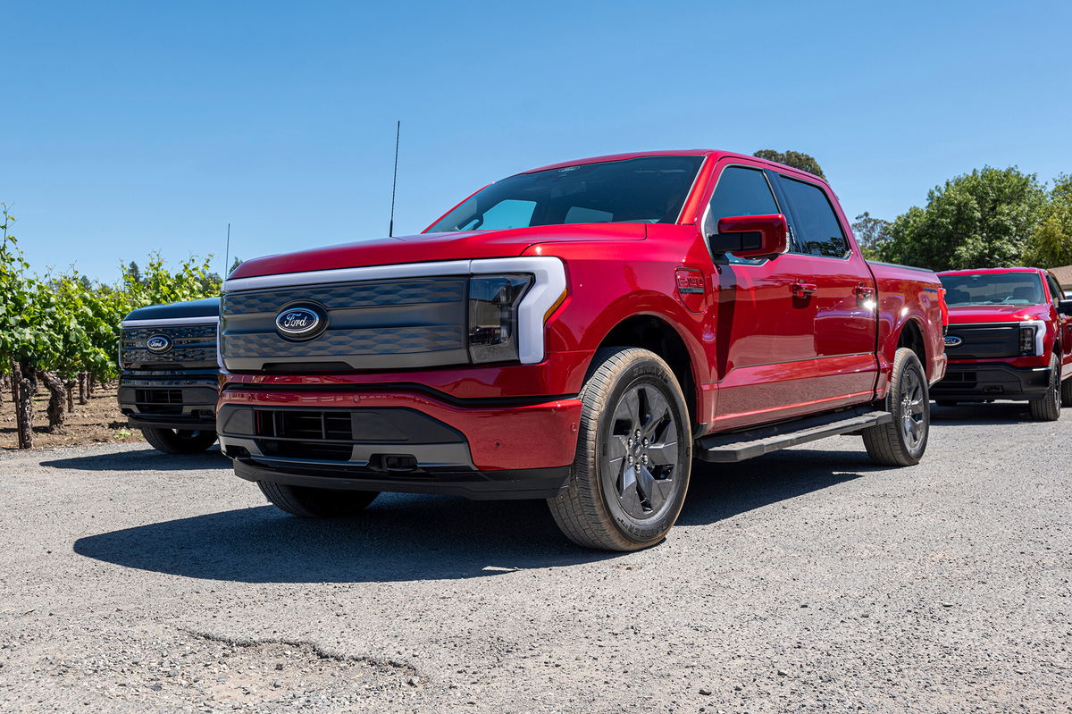 <i>David Paul Morris/Bloomberg/Getty Images</i><br/>A Ford Lightning F-150 pickup truck during a media event at Dutton Ranch in Sebastopol