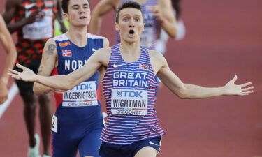 A stunned Jake Wightman crosses the finish line ahead of Jakob Ingebrigtsen in a victory seen -- and commentated on -- by his father.