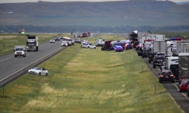 First responders work the scene on Interstate 90 after a fatal pileup Friday.