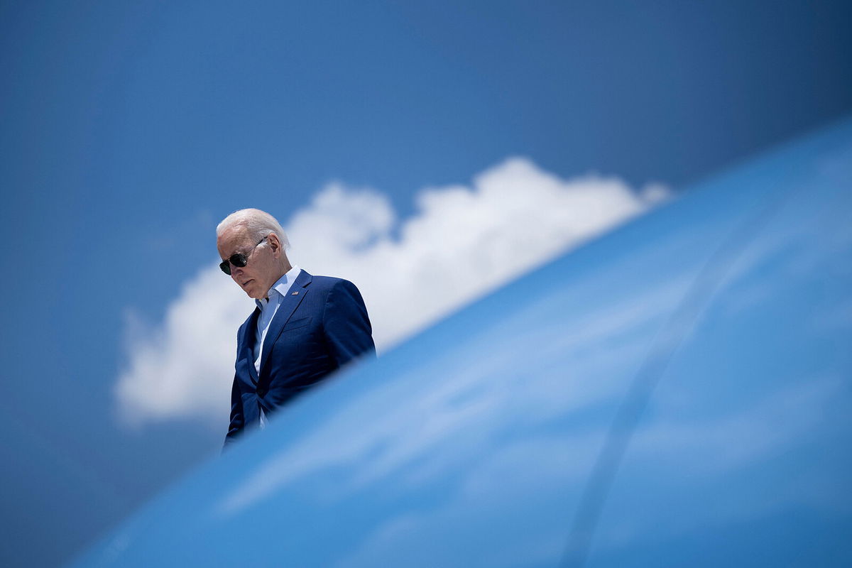 <i>Brendan Smialowski/AFP/Getty Images/FILE</i><br/>US President Joe Biden disembarks Air Force One at T.F. Green International Airport in Warwick