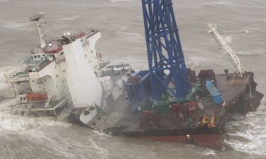 A ship with a crew of 30 on board was snapped in two by strong waves created by Typhoon Chaba on Sunday July 2.