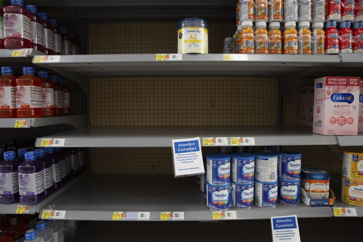 Low supplies and empty shelves of baby formula at a Walmart in Carmel, IN on June 8, 2022. Despite efforts by manufacturers and the Biden administration, the shortage is getting worse across the country. (Photo by Jason Bergman/Sipa USA)(Sipa via AP Images)