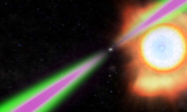 This illustration depicts a beaming neutron star and its companion star.