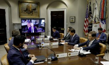 U.S President Joe Biden participates virtually in a meeting with members of the SK Group in the White House on July 26.