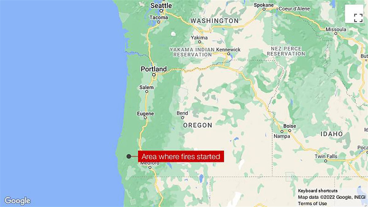<i>INEGI/Google Maps</i><br/>A man suspected of starting two fires in remote southwest Oregon was arrested