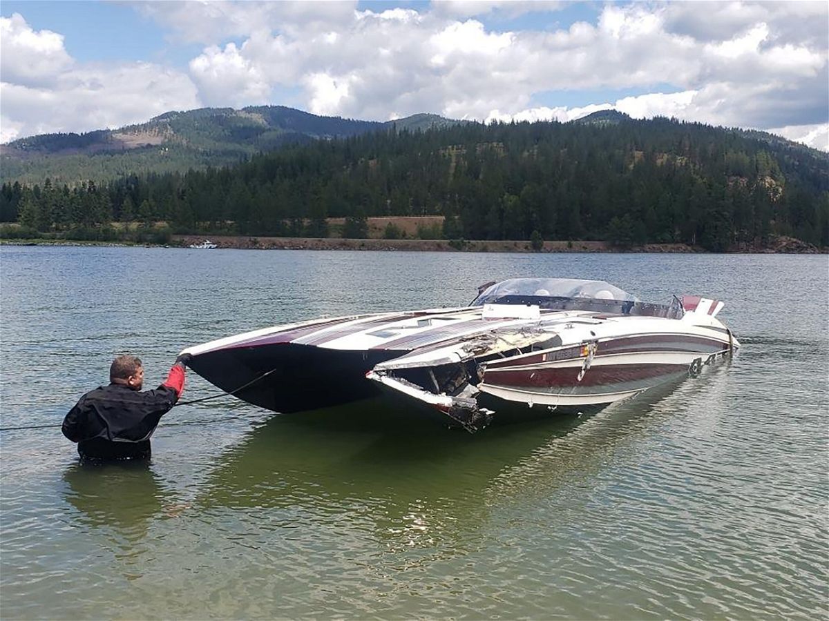 <i>Bonner County Sheriff's Office</i><br/>The boat is taken from the Pend Oreille River after it capsized.