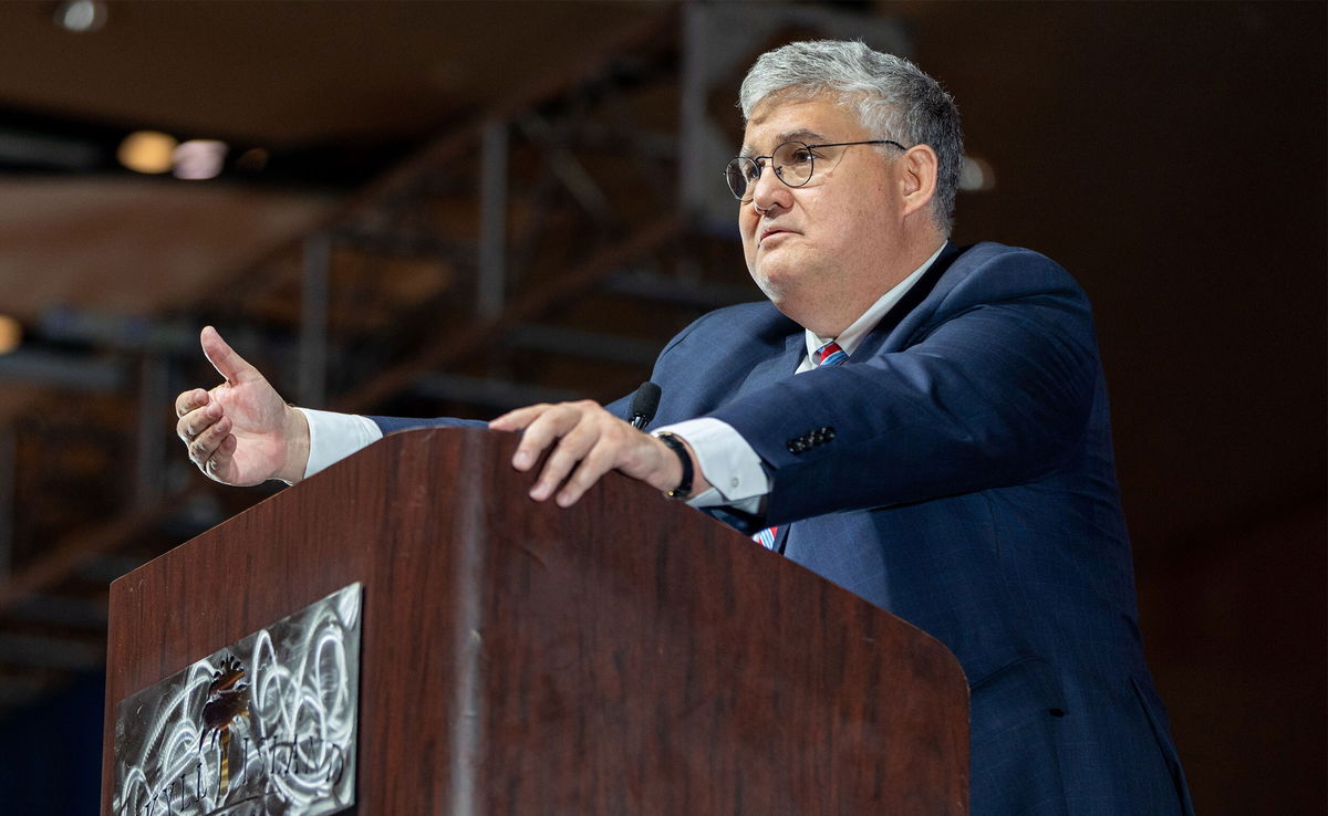 <i>Nathan Posner/Shutterstock</i><br/>Chairman David Shafer speaks before his election at the Georgia GOP State Convention in Jekyll Island