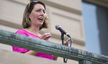 Dr. Caitlin Bernard speaks during an abortion rights rally on June 25