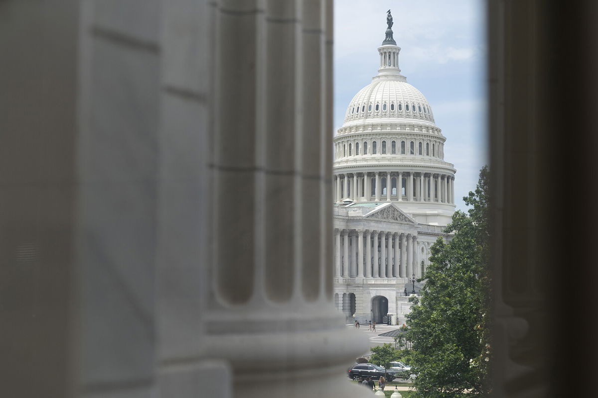 <i>Chris Kleponis/Sipa/AP</i><br/>The Capitol as seen from the Cannon House Office Building on June 21. House Democrats are racing to clinch a deal on a package of police funding and safety bills.