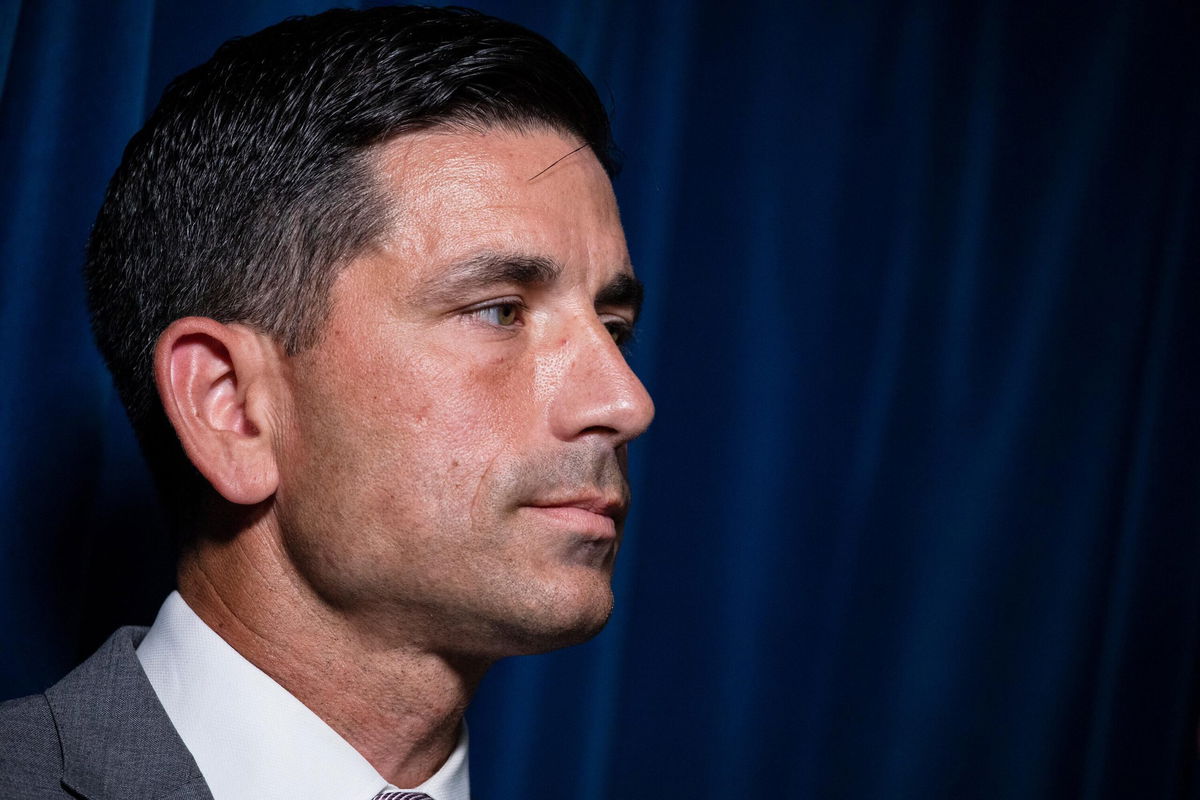 <i>Samuel Corum/Getty Images</i><br/>Then-acting secretary of Homeland Security Chad Wolf speaks during a news conference in July 2020 in Washington