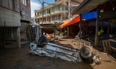 A vehicle damaged in flash flooding in the village of Imamzadeh Davood in northwestern Tehran