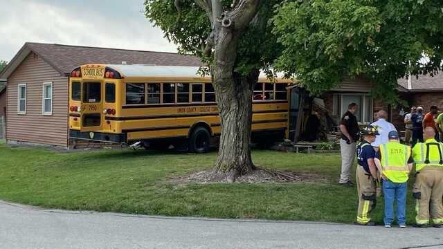 <i>WLWT</i><br/>A school bus driver was taken to the hospital after a school bus carrying 32 students crashed into a home near College Corner Union Elementary in College Corner.