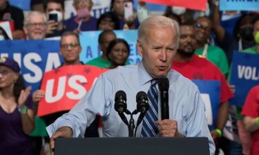 President Joe Biden speaks to a capacity crowd of supporters in a Rockville