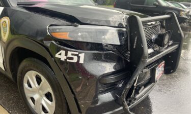 This is the damaged Cannon Falls police vehicle they say the suspect rammed into during his escape. The officer was not hurt.