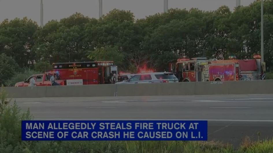 <i>NYPD/WABC</i><br/>A man is accused of stealing a fire department emergency vehicle after he was involved in a crash on Long Island on Saturday.