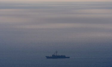 A Taiwanese military vessel patrols near the east coast in Yilan county on August 7.