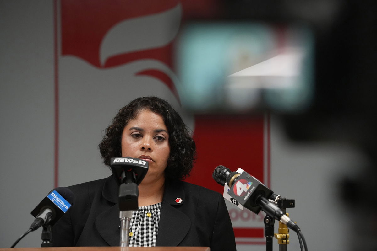 <i>Doral Chenoweth/The Columbus Dispatch/USA Today Network</i><br/>Columbus City School Board President Jennifer Adair held a news conference.