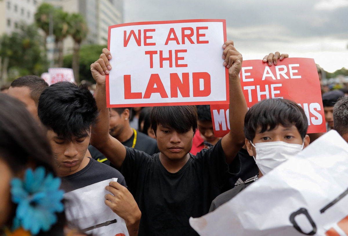 <i>Sergio Lima/AFP/Getty Images</i><br/>Indigenous people from various tribes taking part in the Terra Livre Indigenous Camp protest against Brazilian President Jair Bolsonaro in front of the National Congress in Brasilia