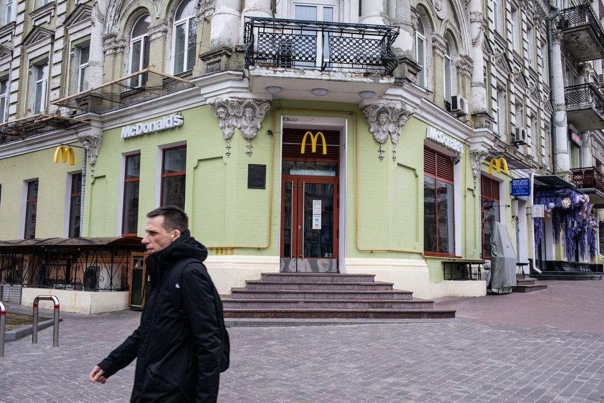 <i>Erin Trieb/Bloomberg/Getty Images</i><br/>A closed McDonald's store is pictured in Kyiv