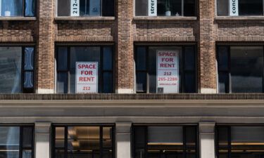 A building with "Space For Rent" signs on Lexington Avenue in New York in July.