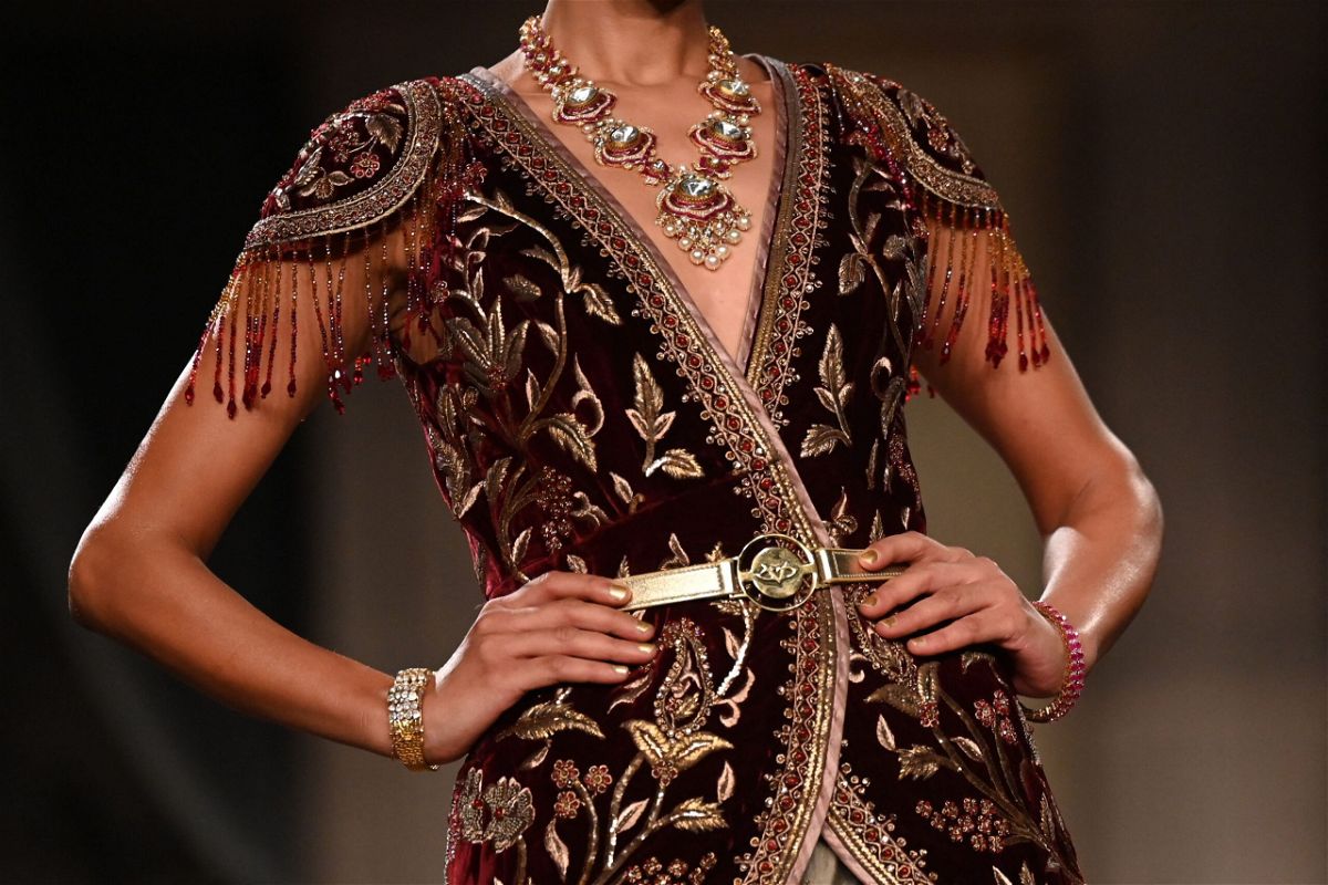 <i>Sajjad Hussain/AFP/Getty Images</i><br/>A model presents a creation by designer JJ Valaya during the FDCI India Couture Week in New Delhi on July 24.