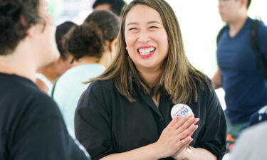 Assemblywoman Yuh-Line Niou meets with supporters and volunteers before canvassing a neighborhood in Brooklyn on August 14.