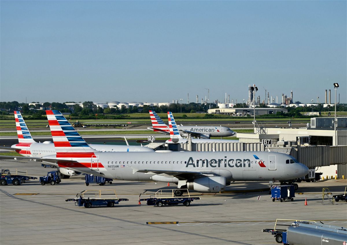 American Airlines planes are seen at Philadelphia International Airport in Philadelphia, Pennsylavania on June 20, 2022. (Photo by Daniel SLIM / AFP) (Photo by DANIEL SLIM/AFP via Getty Images)