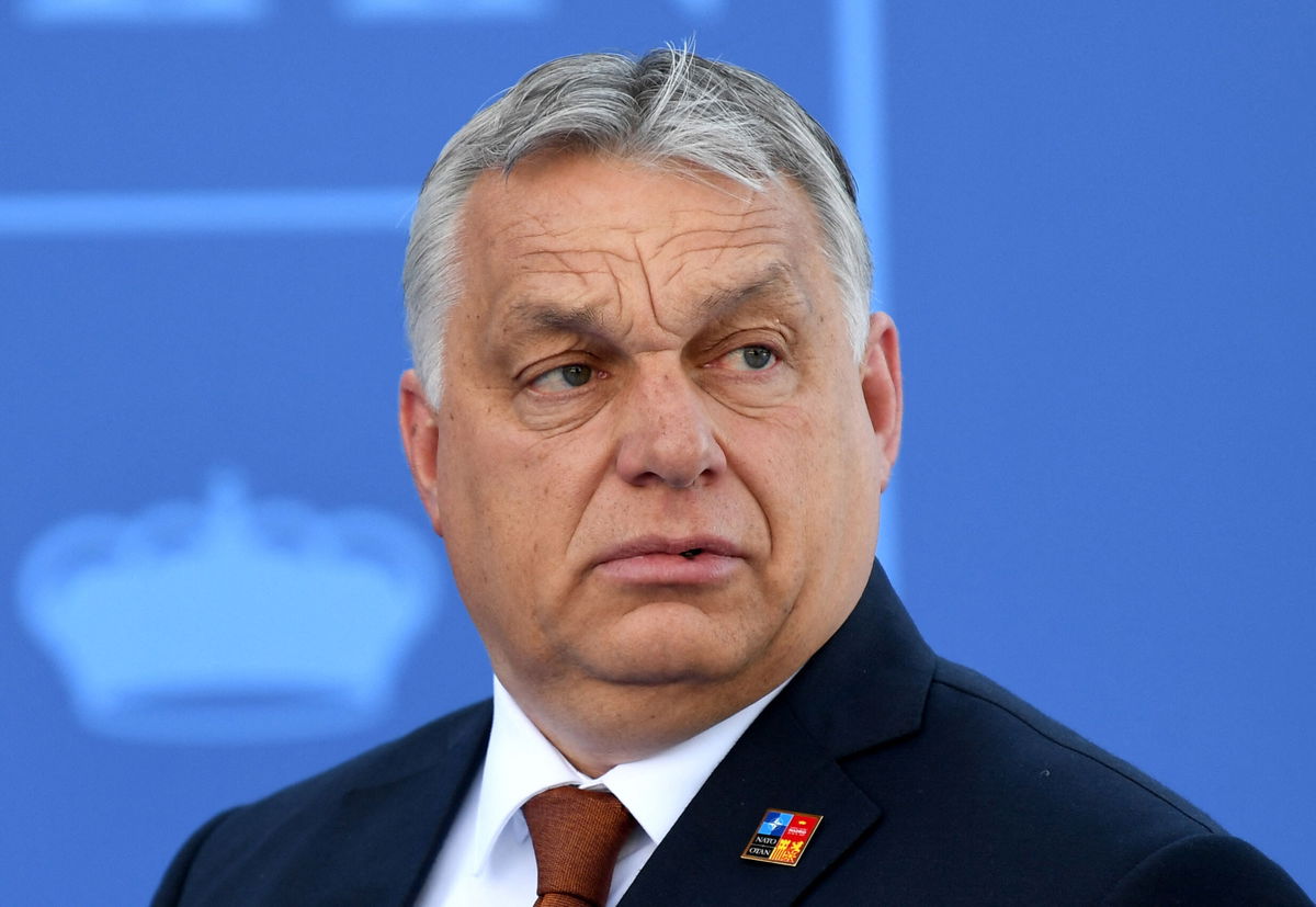 <i>BERTRAND GUAY/POOL/AFP via Getty Images</i><br/>Hungary President Viktor Orban is seen here at the NATO summit in Madrid in June. President Orban will attend CPAC in Dallas the weekend of August 6.